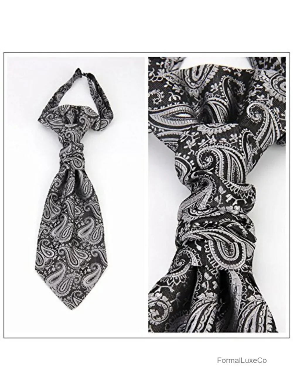 Pre-Tied Microfiber Ascot Cravat for Men Paisley Pattern Necktie